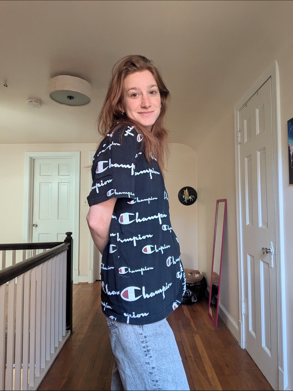90s Black Champion Printed T-Shirt - Picture 2 of 5